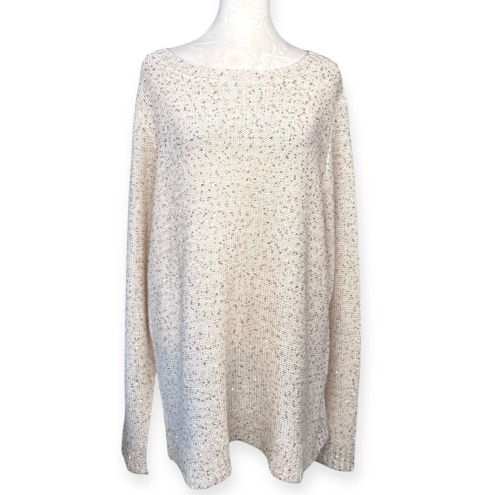 Maurices Sequin Sweater Lace Up Back Cream Knit XL